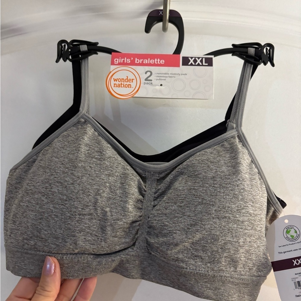 Wonder Nation Girls' Gray/ black Bralettes - 2 Pack NWT